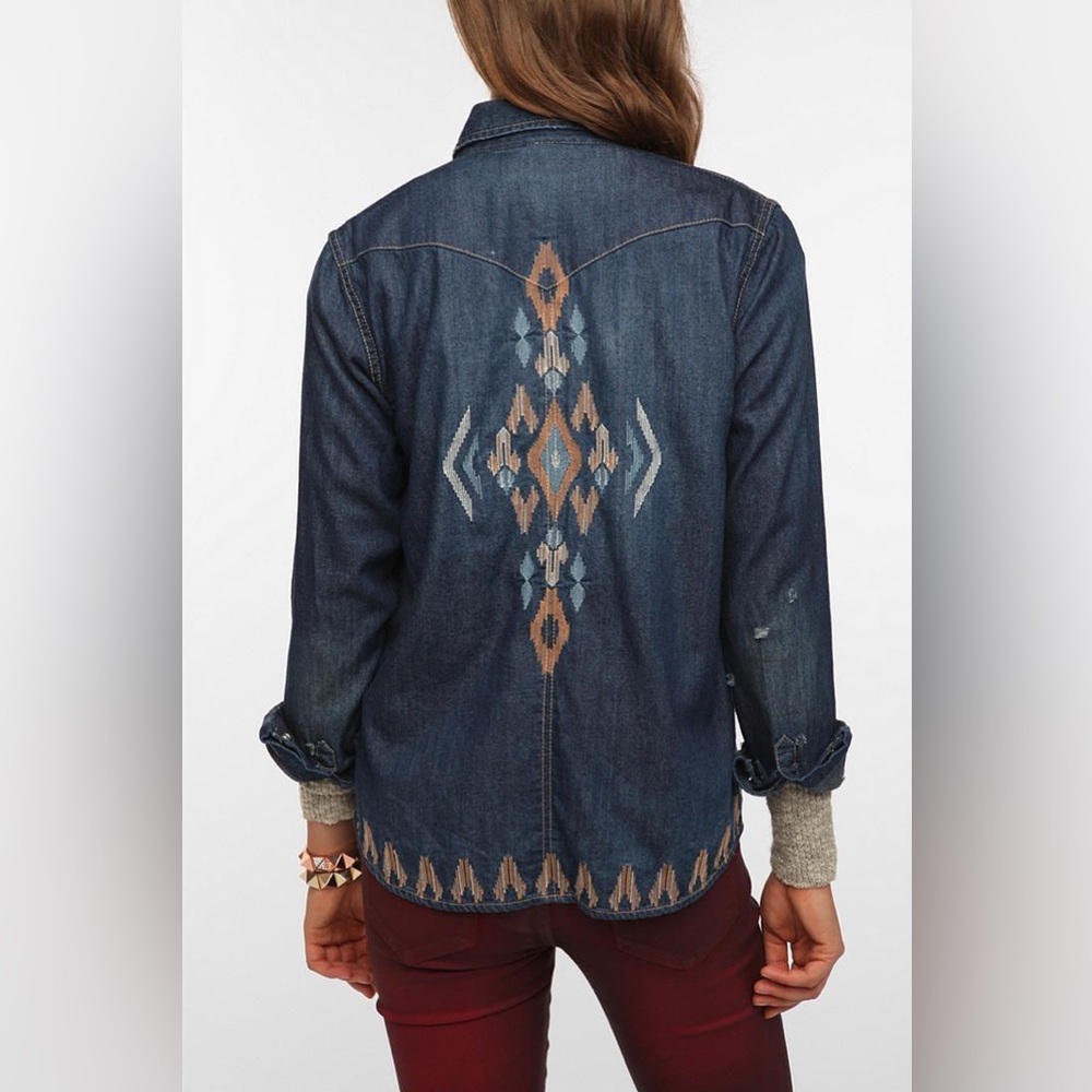 BDG embroidered denim western style shirt